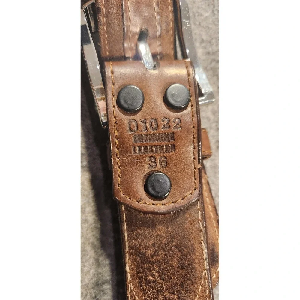 Ariat Leather Belt Mens Size 36 Brown Western Logo Buckle‎ Distressed D1022